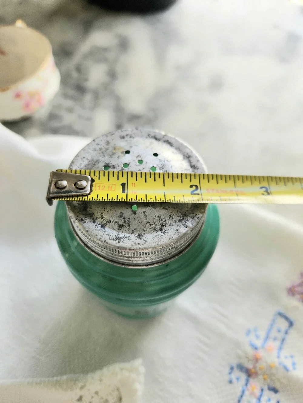 1940's Hazel Atlas Green Milk Glass Salt Shaker